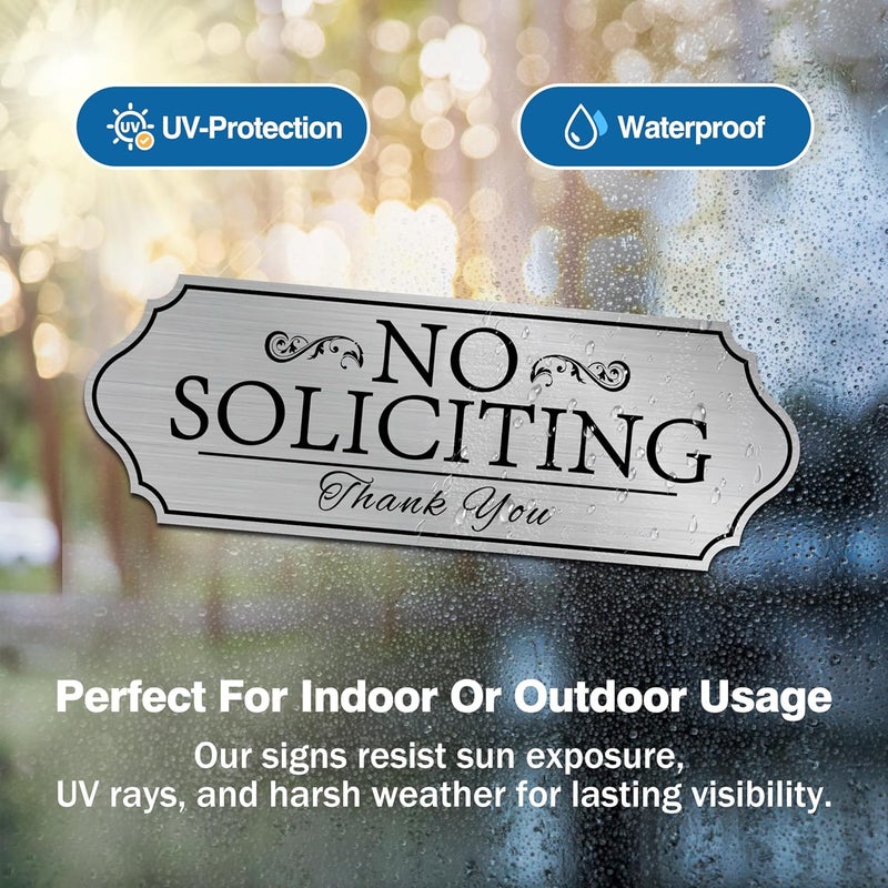 LUHIMO No Soliciting Sign Sticker for Front Door, Self-Adhesive Brushed Silver Vinyl Modern No Solicitors Sign, No Solicitation for House，Home, Business, Apartments,and Office Door - Image 5